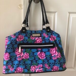 Betsey Johnson Blue and Pink Skull Floral Tote